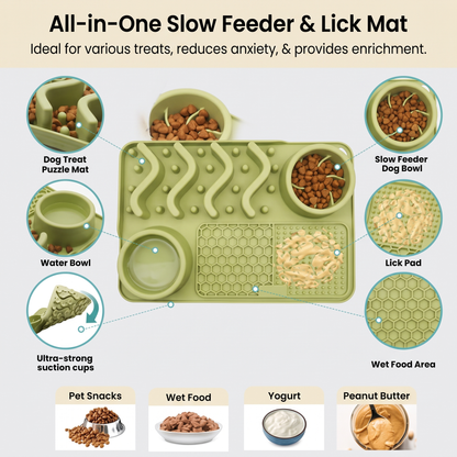 Silicone Dog Lick Mat with Slow Feeder Bowls – Non-Slip Enrichment Feeding Pad