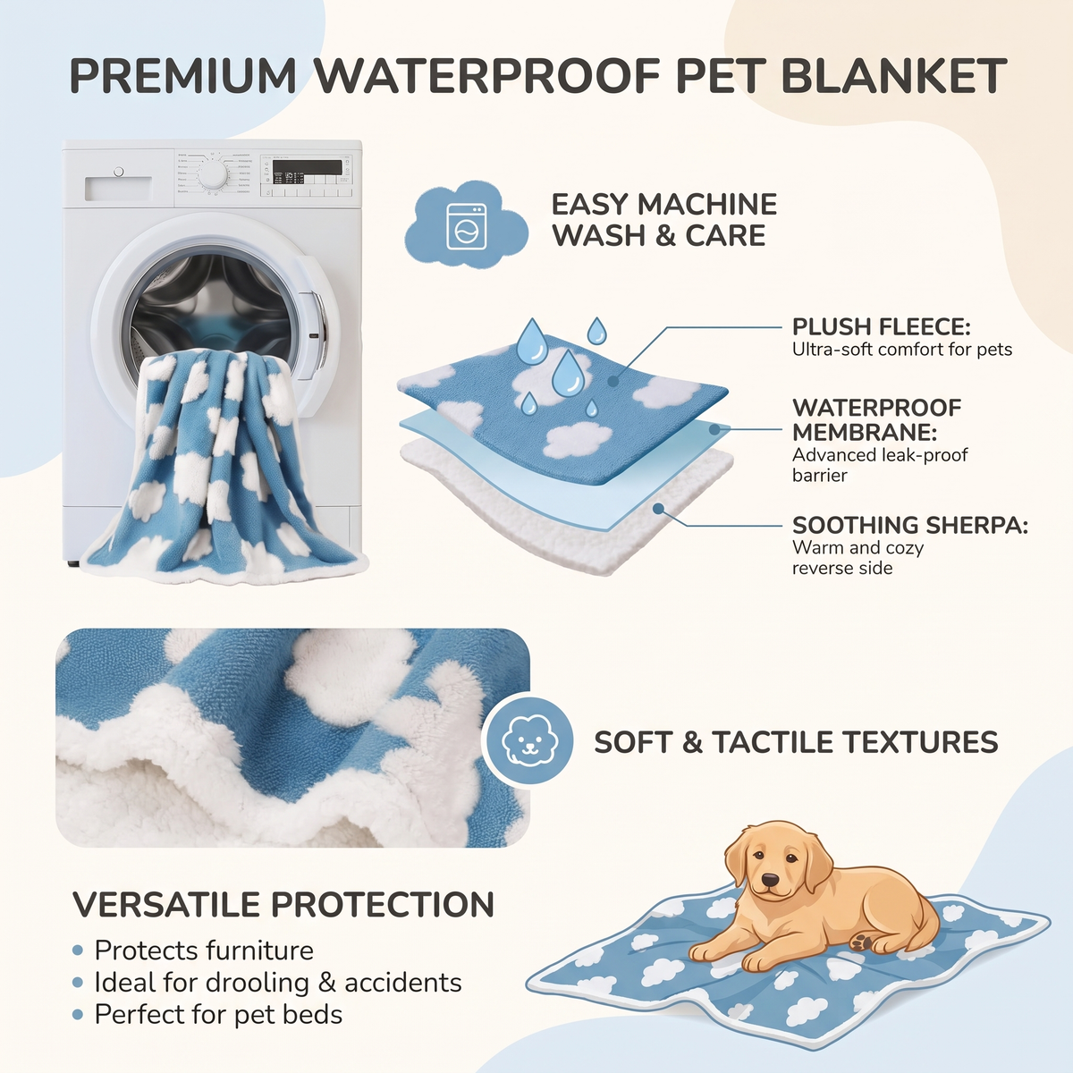 Waterproof Dog Blanket – Soft Sherpa Fleece Pet Throw for Sofa, Bed & Couch Protection