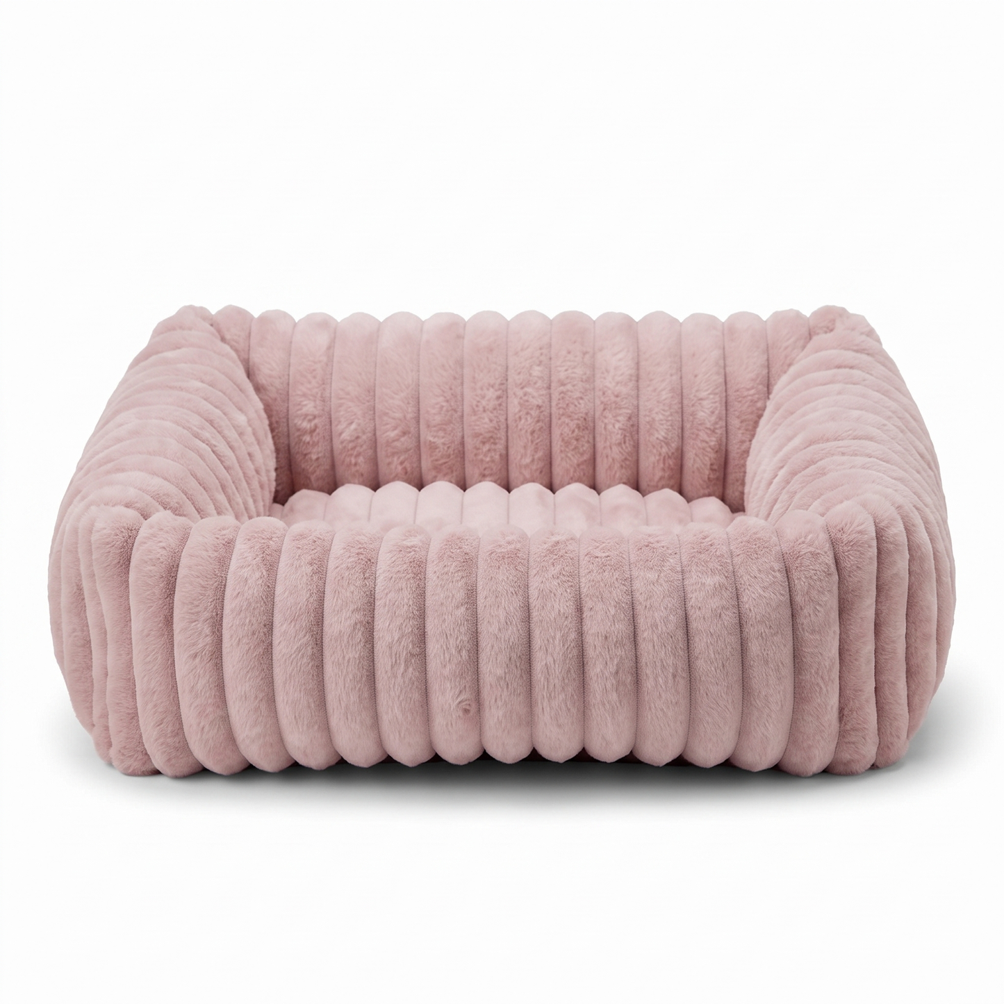 Plush Dog Bed – Soft Striped Bolster Puppy Bed with Cozy Cushion & Non-Slip Bottom