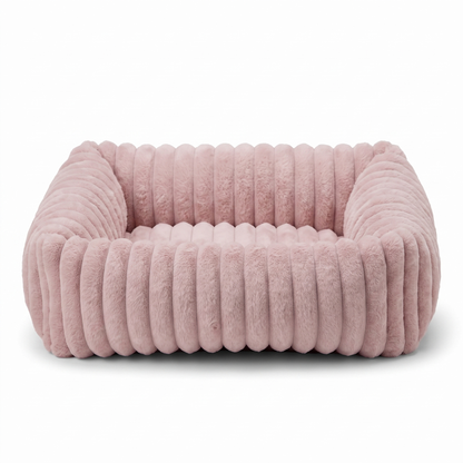 Plush Dog Bed – Soft Striped Bolster Puppy Bed with Cozy Cushion & Non-Slip Bottom