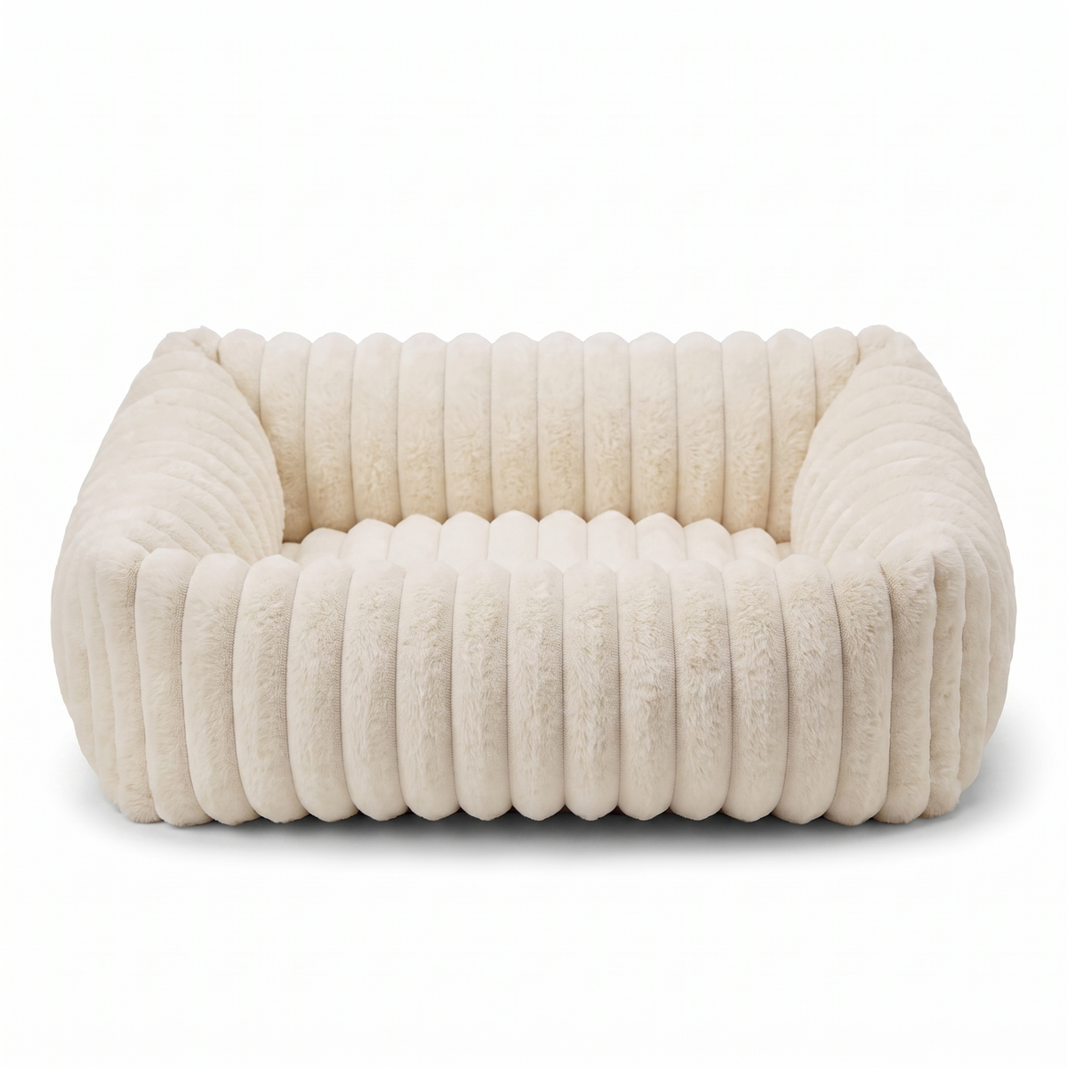 Plush Dog Bed – Soft Striped Bolster Puppy Bed with Cozy Cushion & Non-Slip Bottom