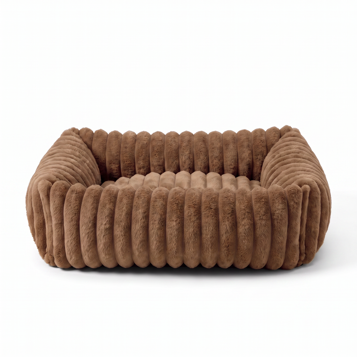 Plush Dog Bed – Soft Striped Bolster Puppy Bed with Cozy Cushion & Non-Slip Bottom
