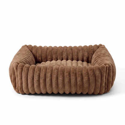 Plush Dog Bed – Soft Striped Bolster Puppy Bed with Cozy Cushion & Non-Slip Bottom