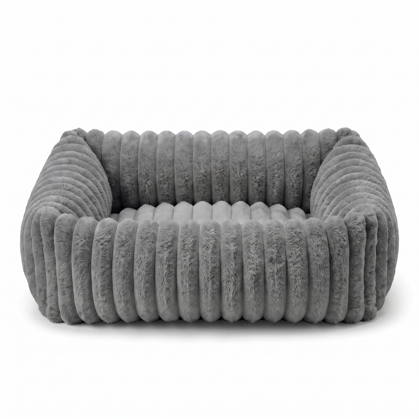 Plush Dog Bed – Soft Striped Bolster Puppy Bed with Cozy Cushion & Non-Slip Bottom