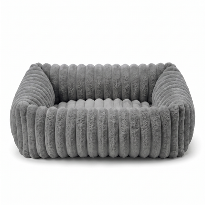 Plush Dog Bed – Soft Striped Bolster Puppy Bed with Cozy Cushion & Non-Slip Bottom