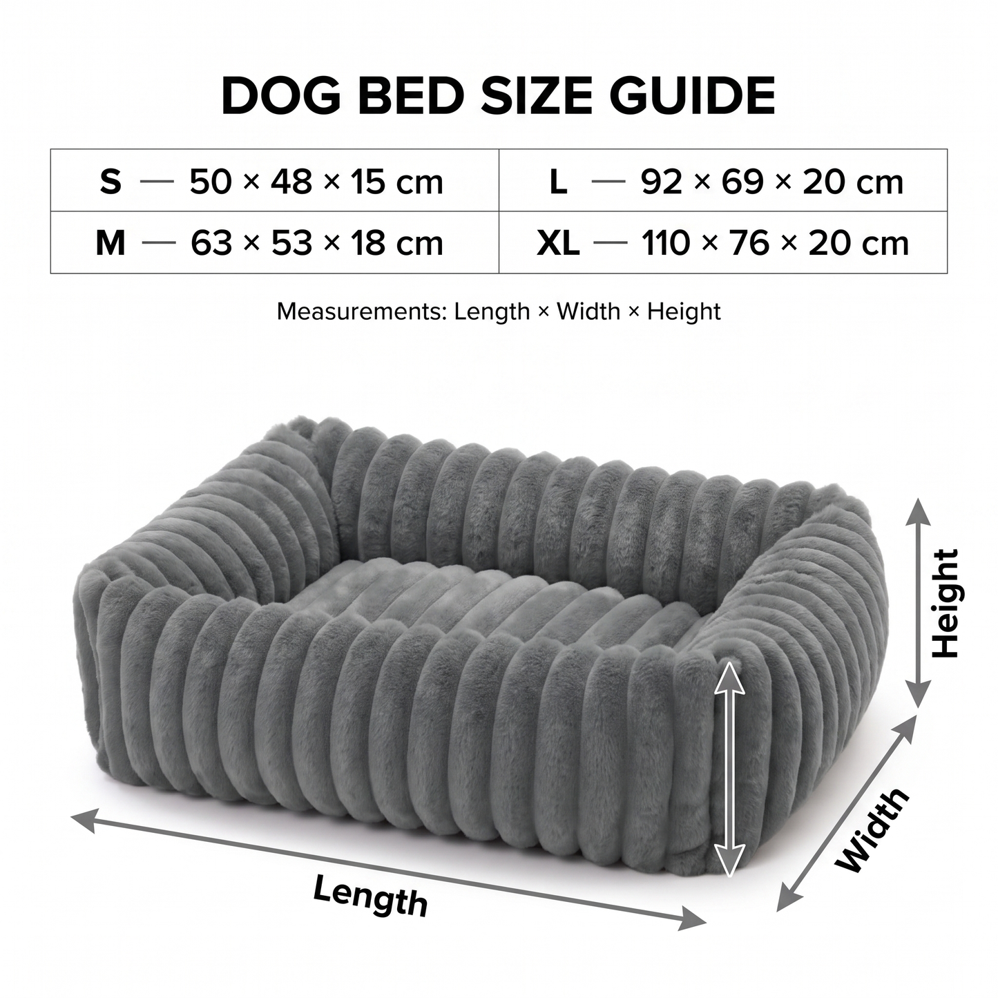 Plush Dog Bed – Soft Striped Bolster Puppy Bed with Cozy Cushion & Non-Slip Bottom