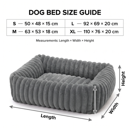 Plush Dog Bed – Soft Striped Bolster Puppy Bed with Cozy Cushion & Non-Slip Bottom