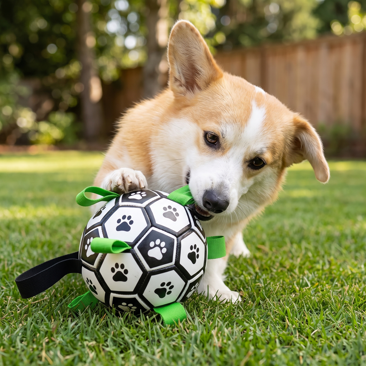 Interactive Dog Soccer Ball – Bite-Resistant Football Toy with Grab Tabs for Training & Play