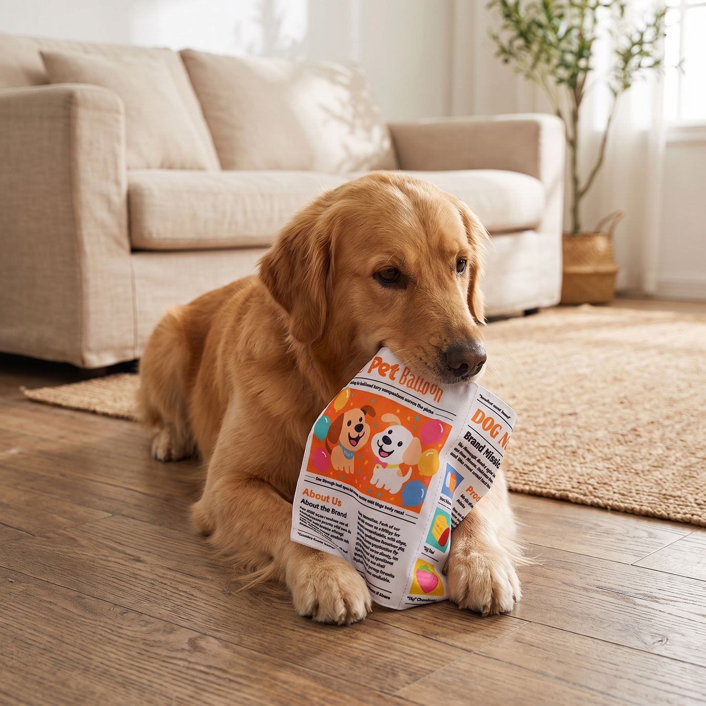 Dog Newspaper Crinkle Toy – Interactive Squeaky Chew Toy for Puppies & Dogs