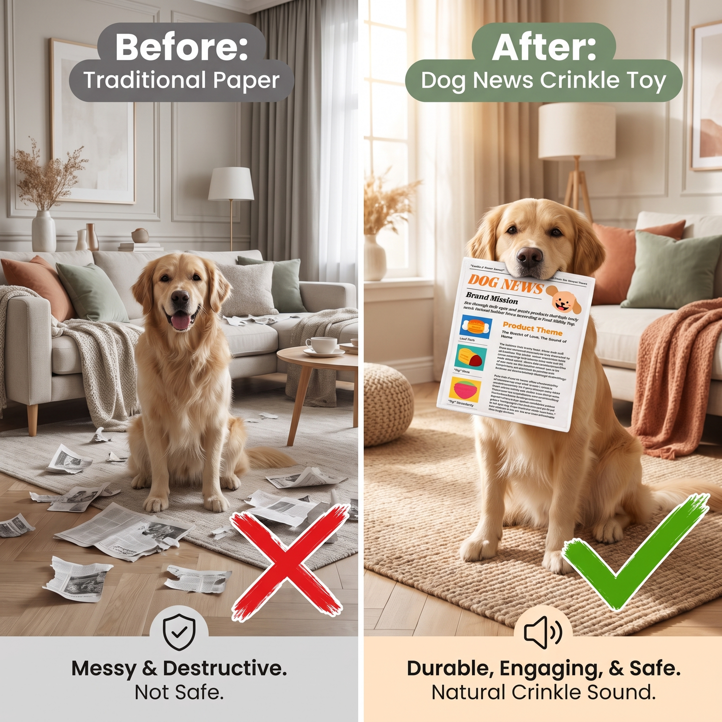 Dog Newspaper Crinkle Toy – Interactive Squeaky Chew Toy for Puppies & Dogs