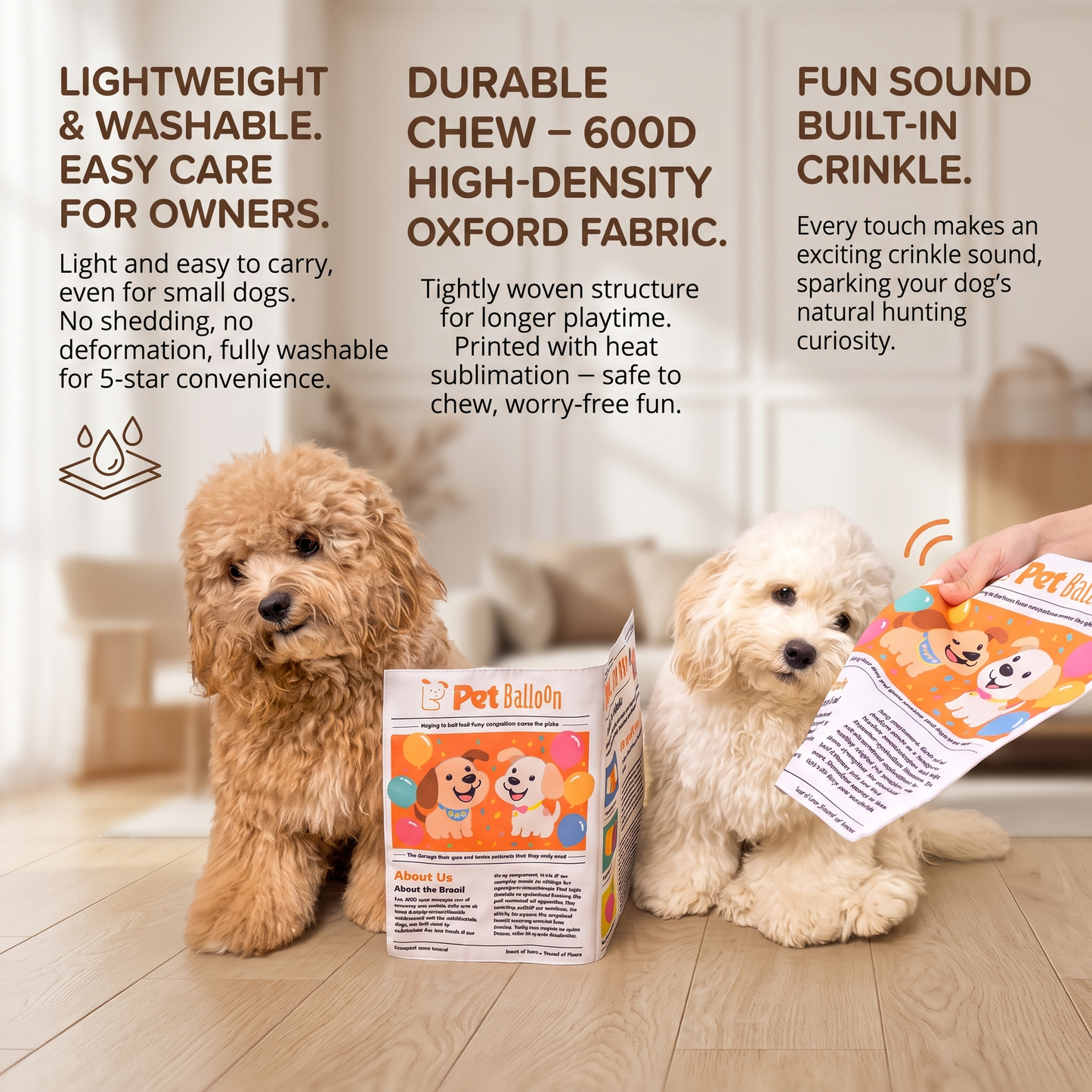 Dog Newspaper Crinkle Toy – Interactive Squeaky Chew Toy for Puppies & Dogs