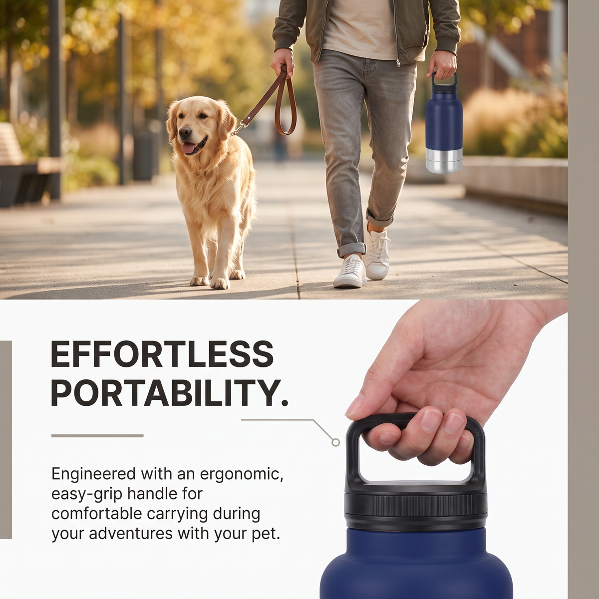 3-in-1 Pet Travel Water Bottle with Dog Food Storage Bowl for Walking & Hiking