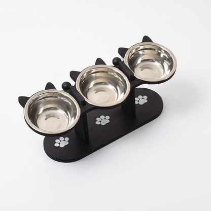 Adjustable Raised Dog Bowl Stand Triple Stainless Steel Food & Water Feeder