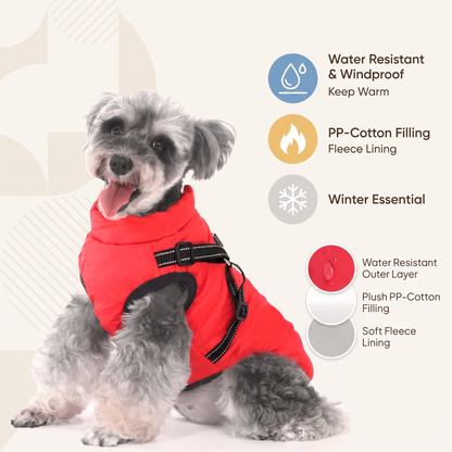 Dog Winter Jacket with Harness - Warm Padded Windproof Vest for Small & Medium Dogs
