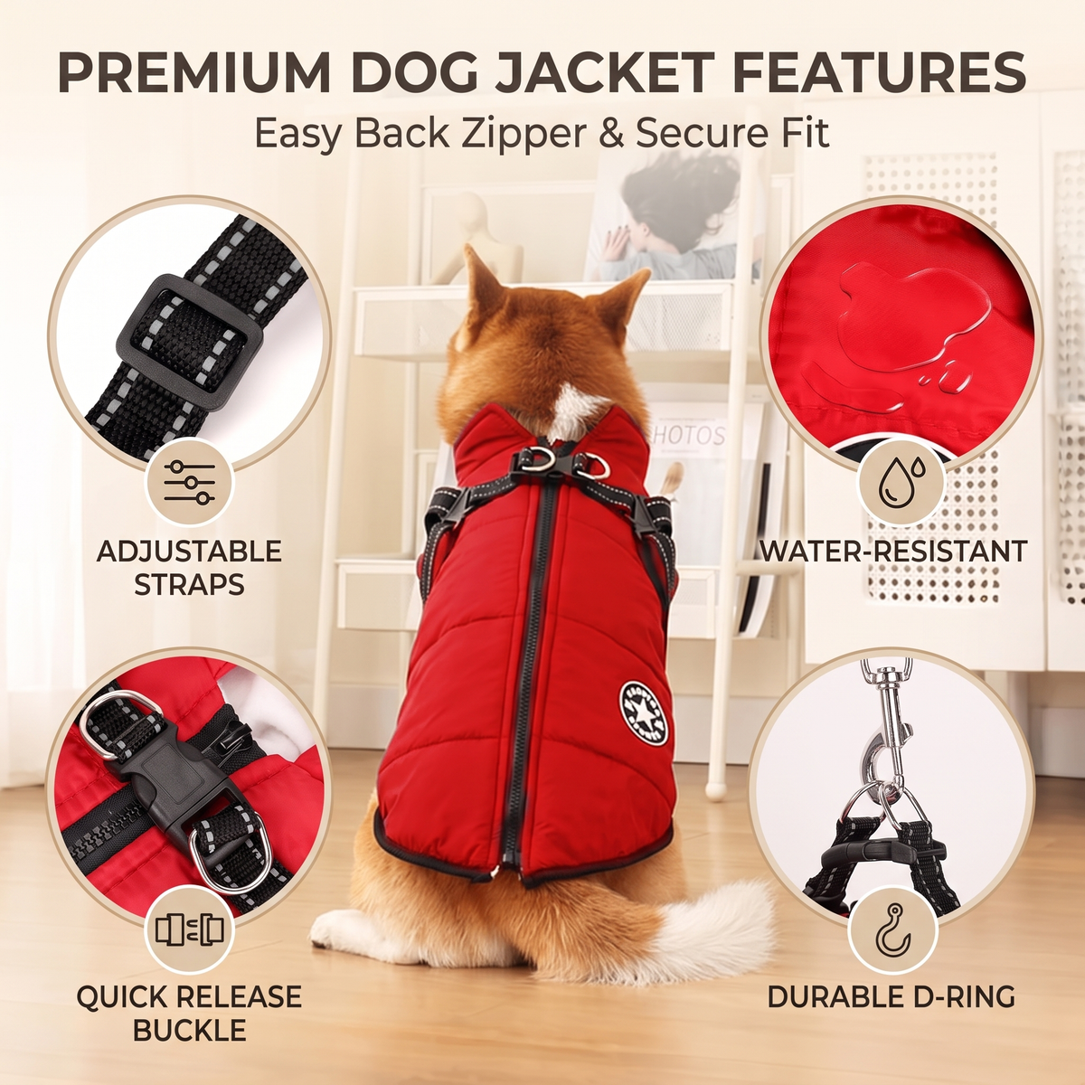 Dog Winter Jacket with Harness - Warm Padded Windproof Vest for Small & Medium Dogs