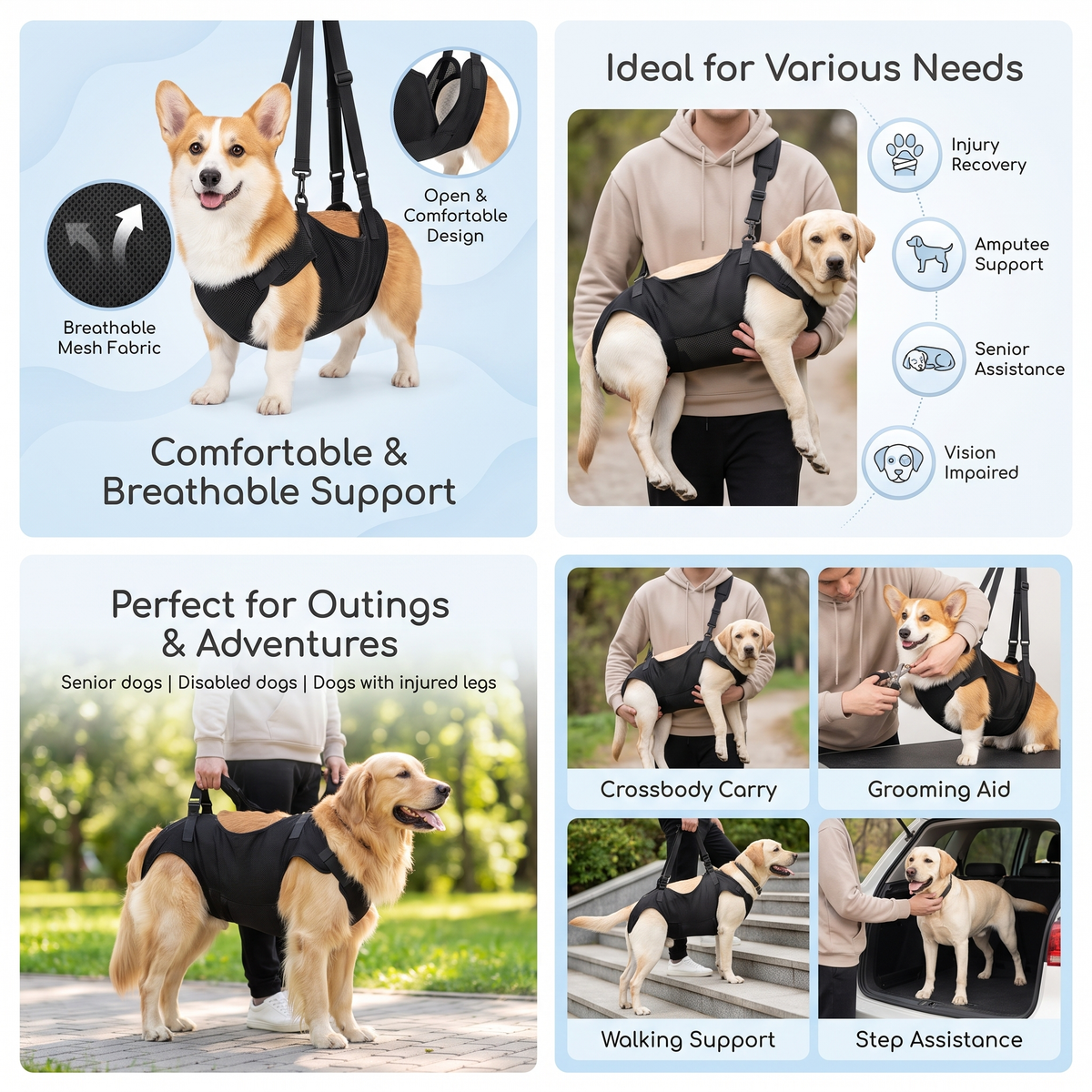 Adjustable Dog Support Harness Breathable Mobility Sling for Senior Dogs