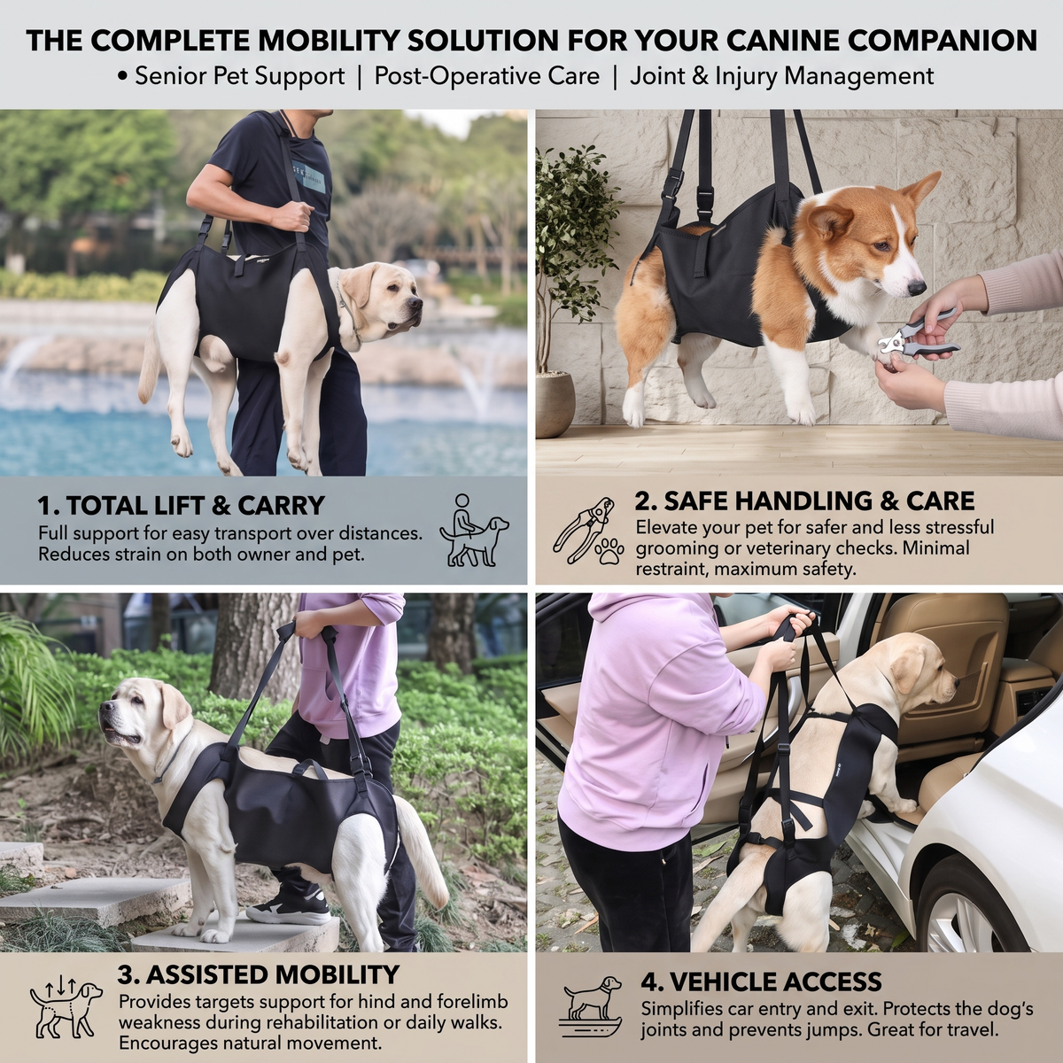 Adjustable Dog Support Harness Breathable Mobility Sling for Senior Dogs
