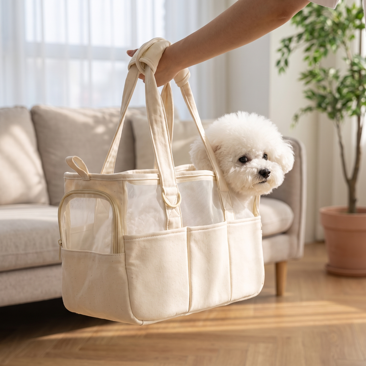 Portable Dog Carrier Tote Bag – Breathable Travel Handbag for Small Dogs
