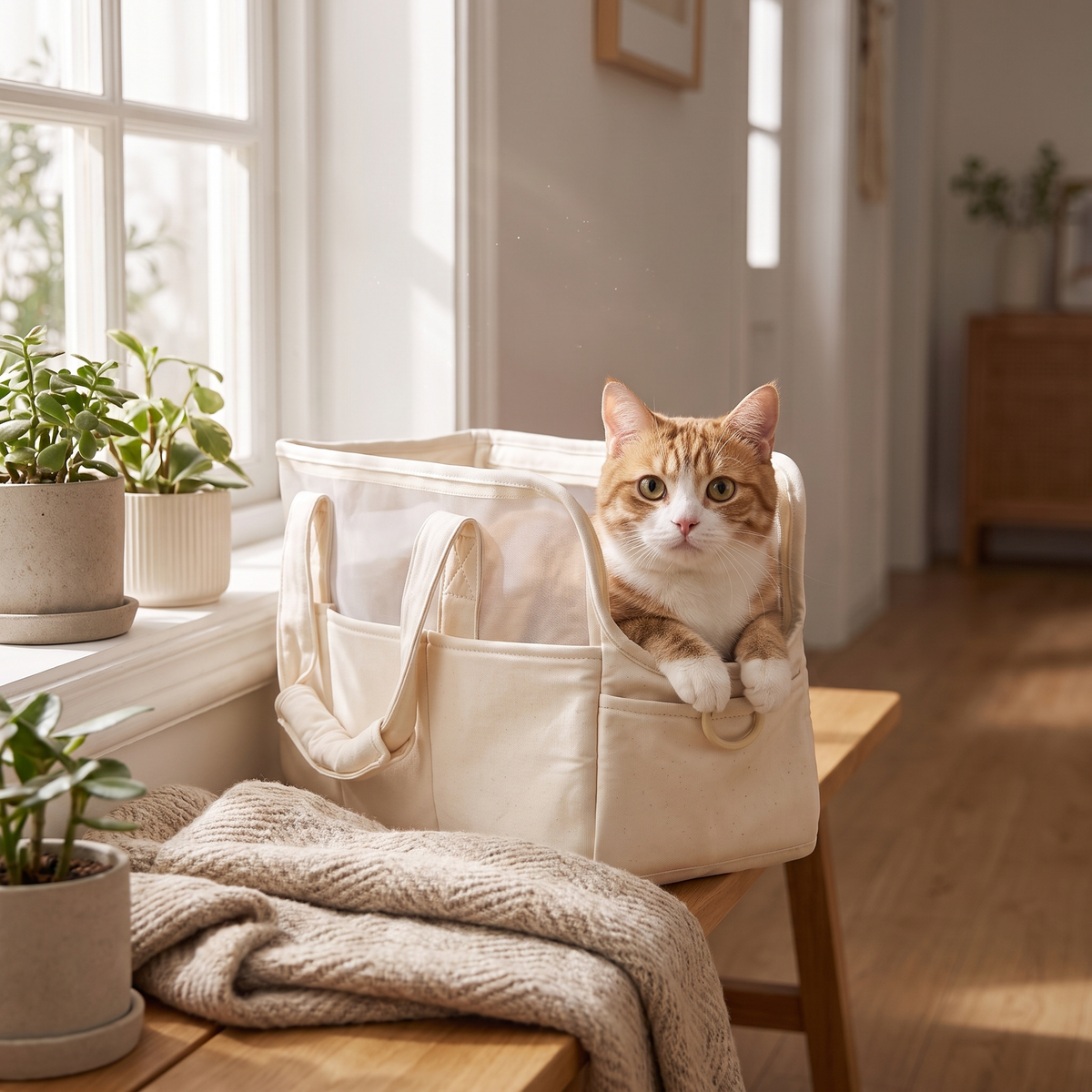 Portable Cat Carrier Bag – Breathable Large Capacity Travel Handbag for Cats