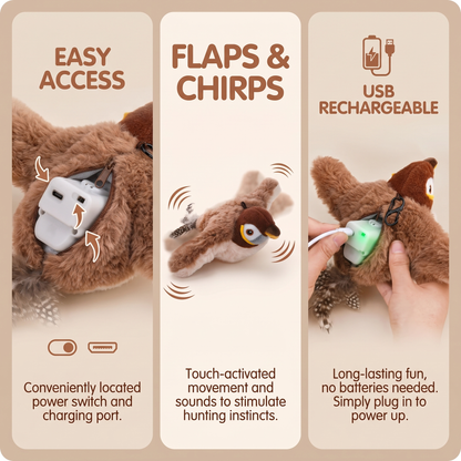 Interactive Flapping Bird Cat Toy – Catnip Plush Chirping Prey Toy with Feather Tail