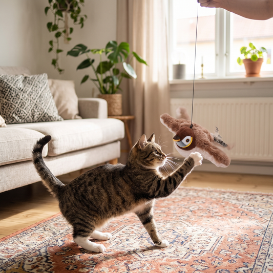 Interactive Flapping Bird Cat Toy – Catnip Plush Chirping Prey Toy with Feather Tail