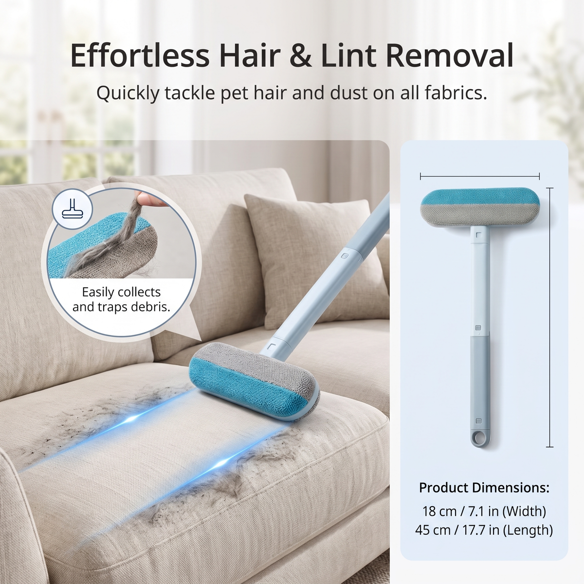 Pet Hair Remover Brush – Reusable Lint Roller for Dog Hair, Sofa, Bed, Carpet & Clothes