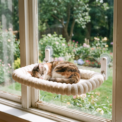 Window Cat Hammock Bed – Plush Suction Cup Cat Perch with Double-Sided Cushion