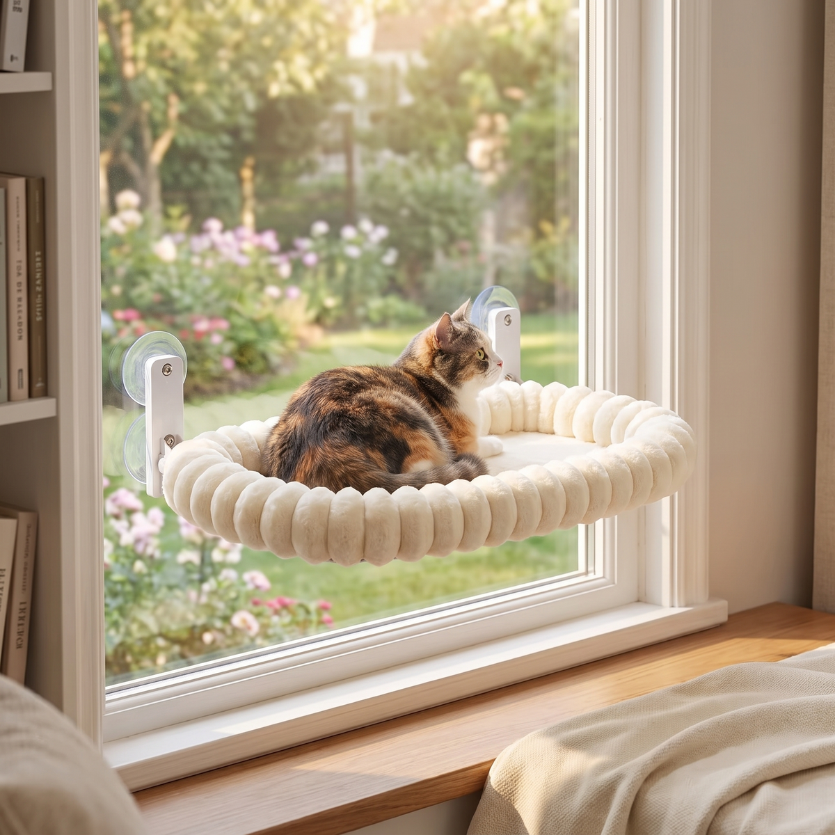 Window Cat Hammock Bed – Plush Suction Cup Cat Perch with Double-Sided Cushion