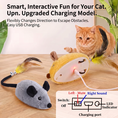 Rechargeable Electric Mouse Cat Toy – Interactive Moving Plush Chase Toy with Feather Tail