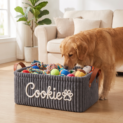 Personalized Dog Toy Basket with Custom Embroidered Name