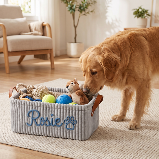 Personalized Dog Toy Basket with Custom Embroidered Name