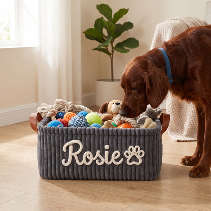 Personalized Dog Toy Basket with Custom Embroidered Name