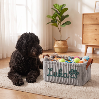 Personalized Dog Toy Basket with Custom Embroidered Name