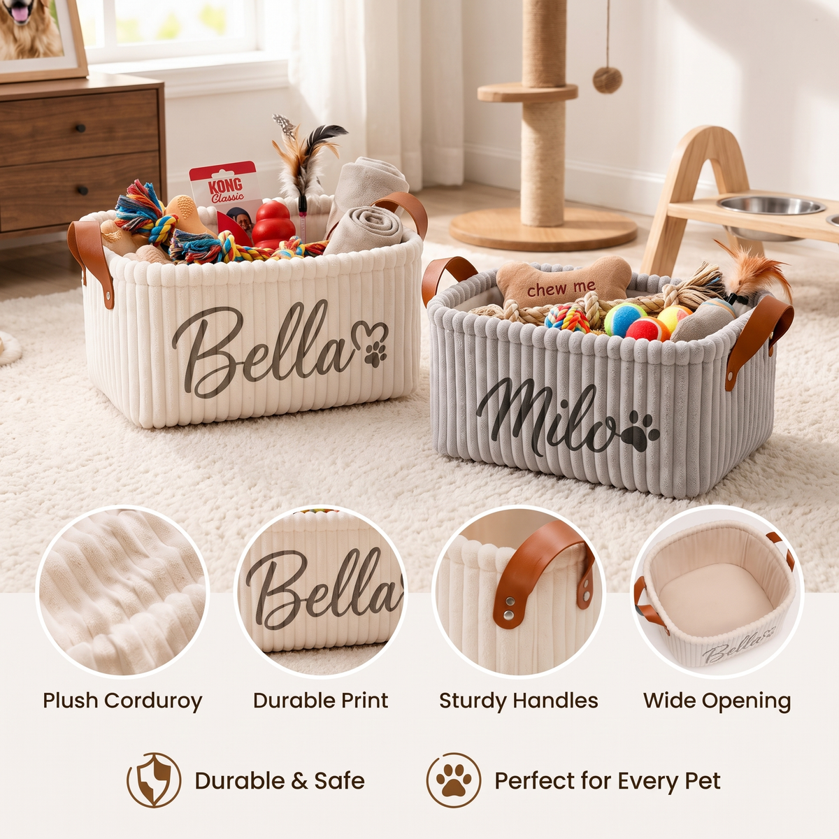 Personalized Dog Toy Basket with Custom Embroidered Name