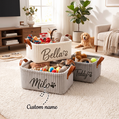 Personalized Dog Toy Basket with Custom Embroidered Name