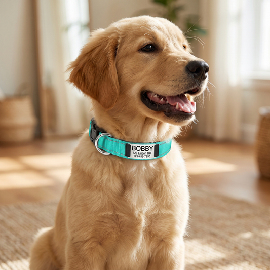Personalized Nylon Dog Collar with Engraved Identification Plate