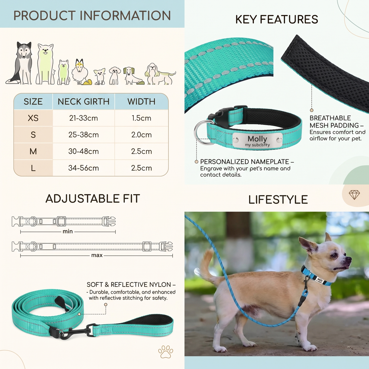 Personalized Nylon Dog Collar with Engraved Identification Plate