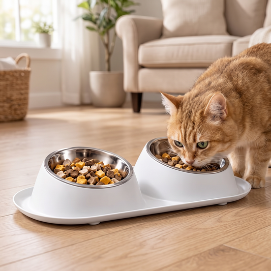 Cat Feeding Station with Two Stainless Steel Bowls
