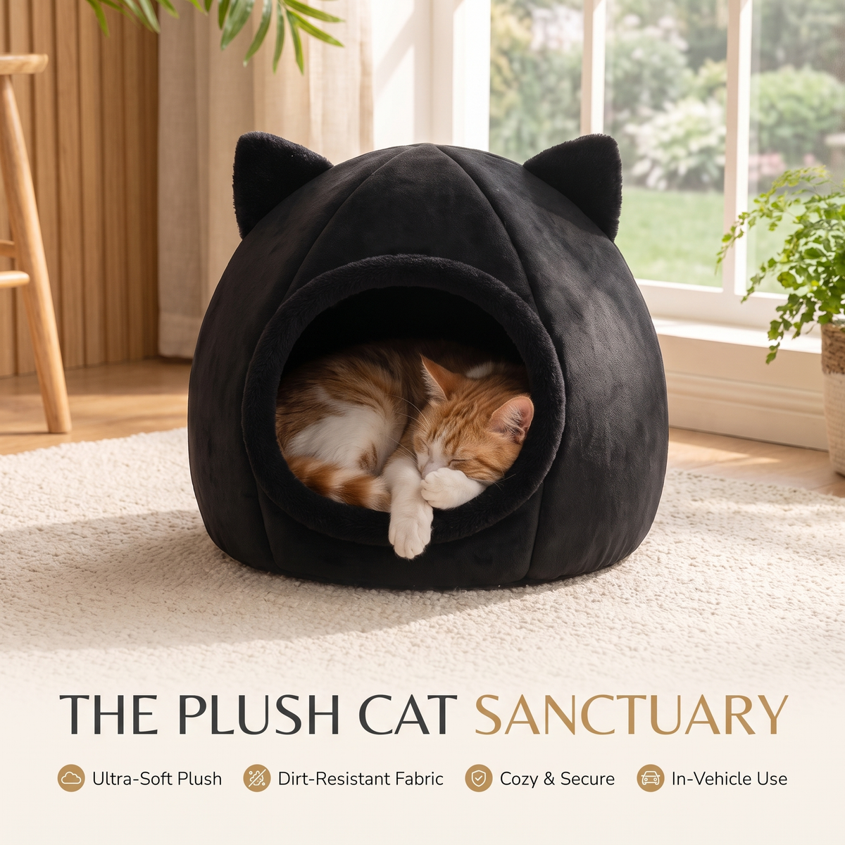 Cozy Black Cat Cave Bed – Warm & Soft Enclosed Cat House