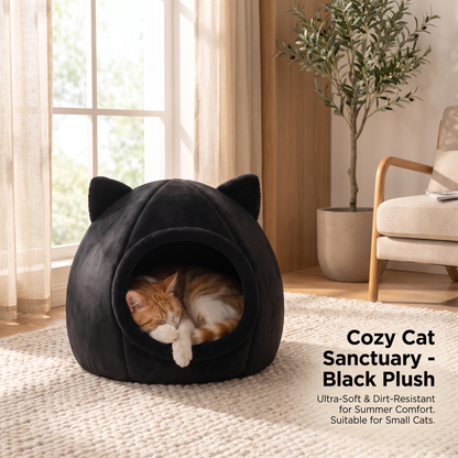 Cozy Black Cat Cave Bed – Warm & Soft Enclosed Cat House