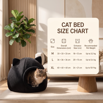 Cozy Black Cat Cave Bed – Warm & Soft Enclosed Cat House