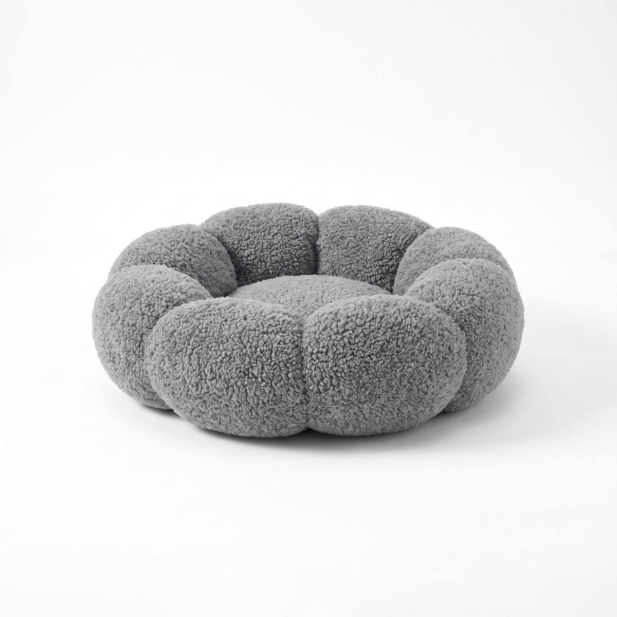 Plush Flower Dog Bed – Soft Round Calming Pet Sleeping Cushion