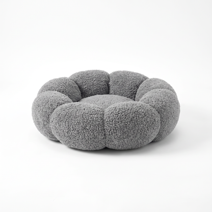 Plush Flower Dog Bed – Soft Round Calming Pet Sleeping Cushion