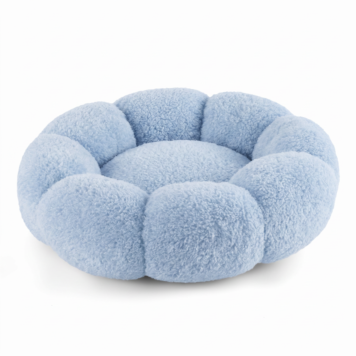 Plush Flower Dog Bed – Soft Round Calming Pet Sleeping Cushion