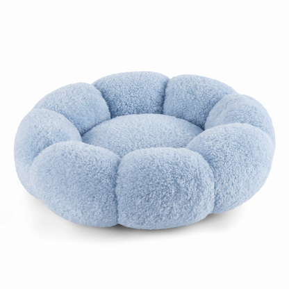 Plush Flower Dog Bed – Soft Round Calming Pet Sleeping Cushion