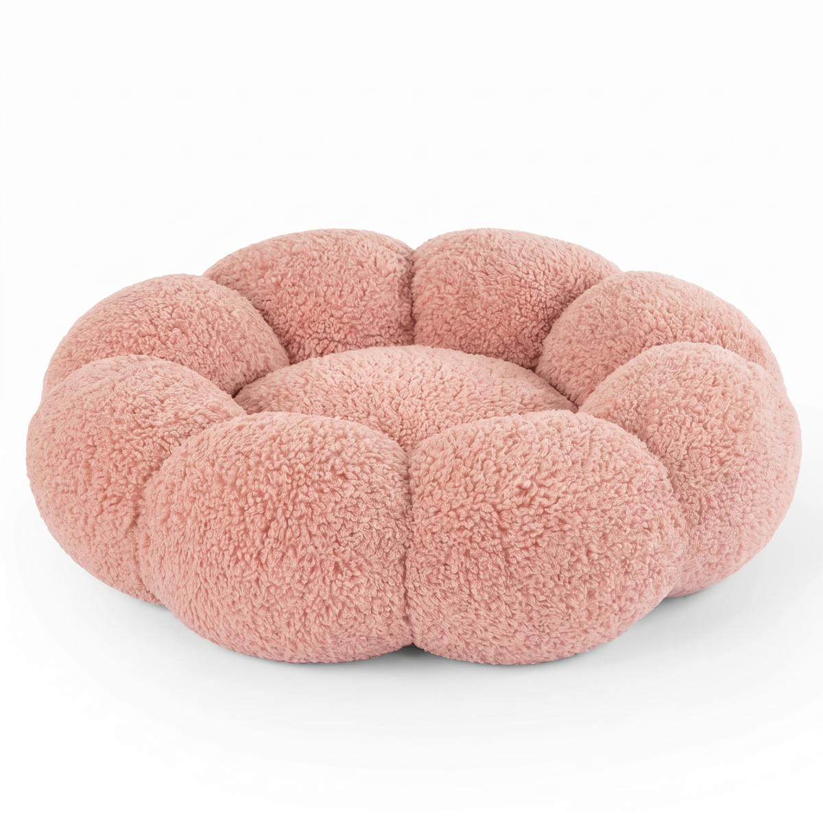 Plush Flower Dog Bed – Soft Round Calming Pet Sleeping Cushion