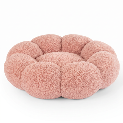 Plush Flower Dog Bed – Soft Round Calming Pet Sleeping Cushion
