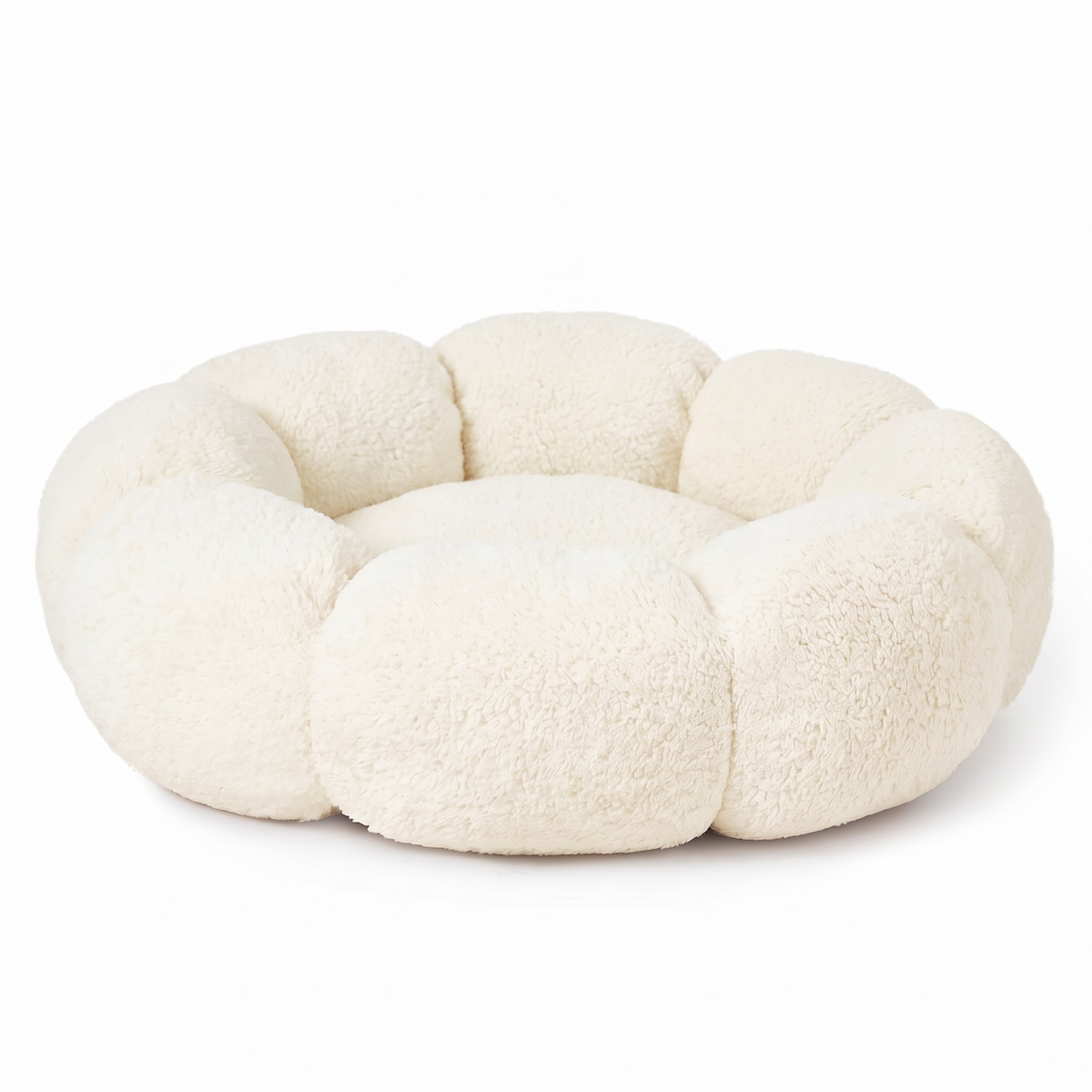 Plush Flower Dog Bed – Soft Round Calming Pet Sleeping Cushion