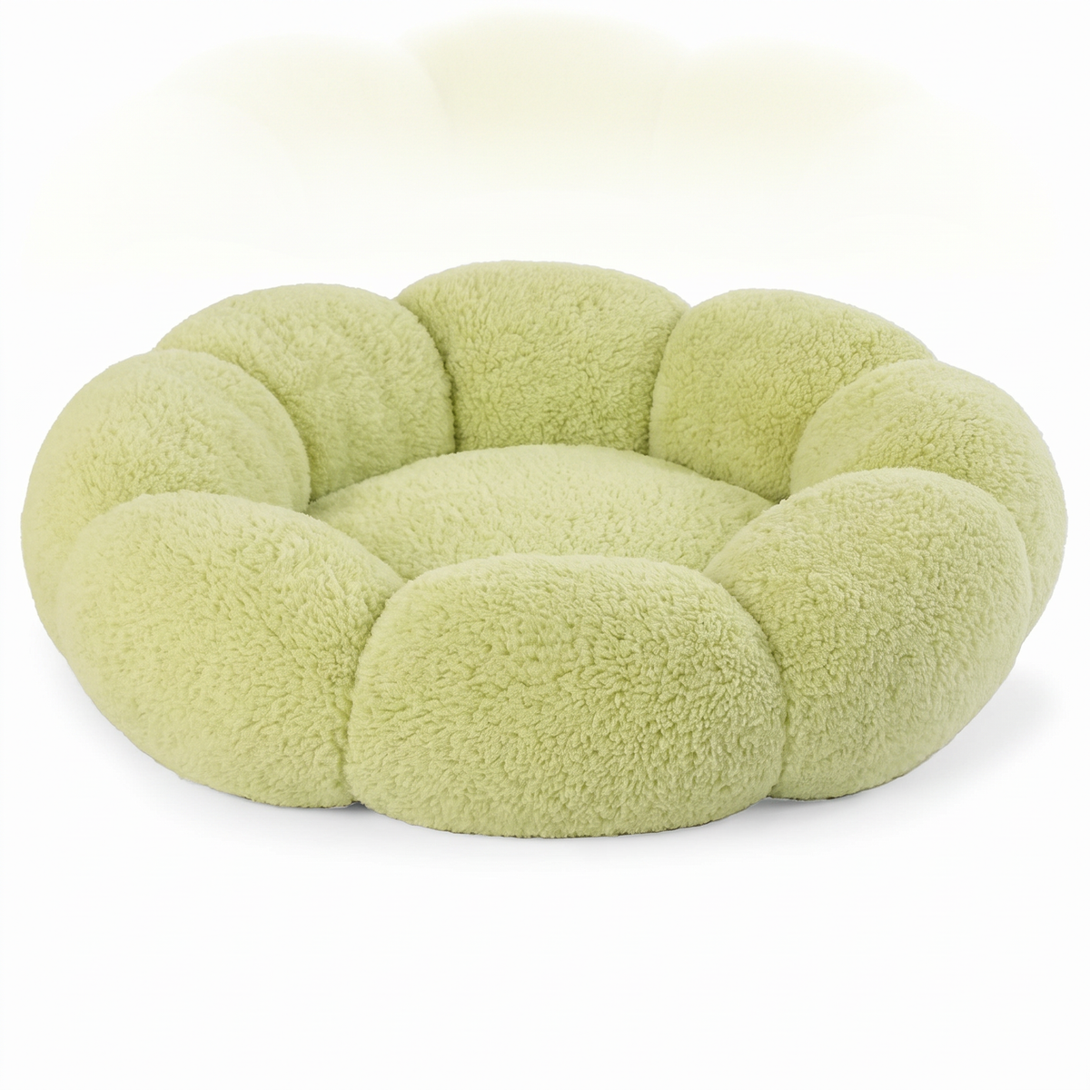 Plush Flower Dog Bed – Soft Round Calming Pet Sleeping Cushion