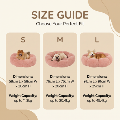 Plush Flower Dog Bed – Soft Round Calming Pet Sleeping Cushion